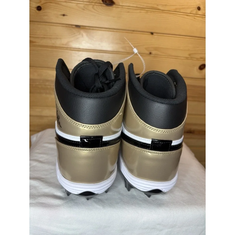 Nike Air Jordan 1 Mid TD Football Cleat Black & Gold FJ6805-701 Men Size 16 NEW!